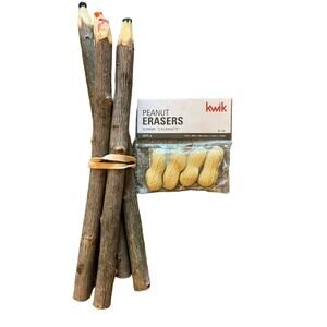 4 giant wooden Bark colored pencils & NWT Pack of Peanut Erasers